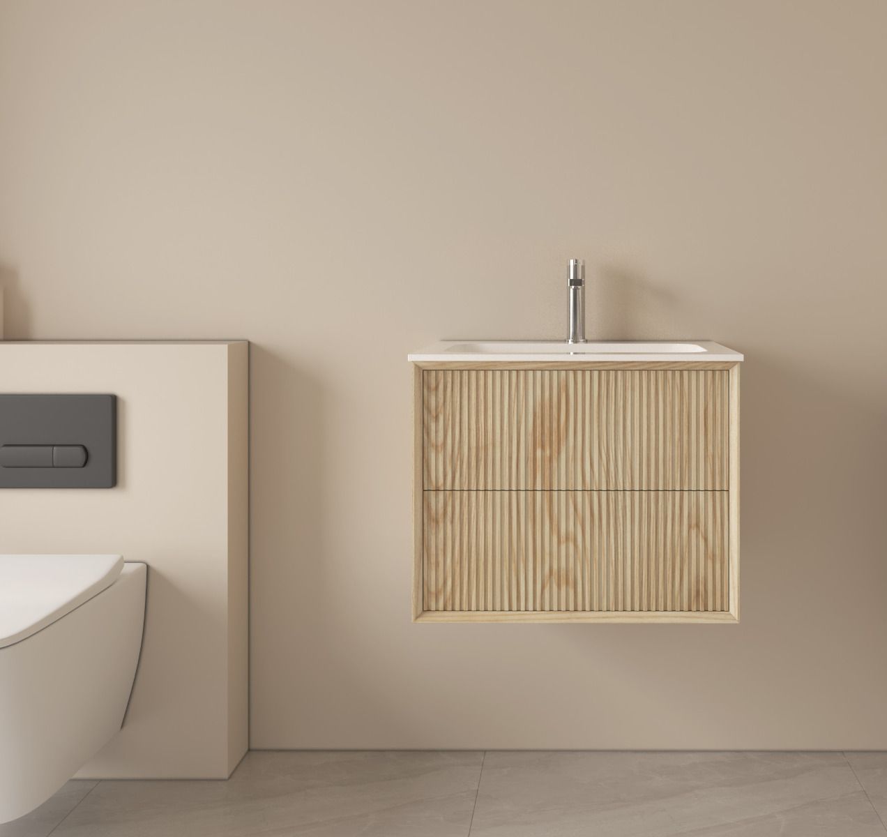 Luxe81 Ora 600 Light Walnut Cabinet with Ceramic Basin 600 x 465 x 500mm