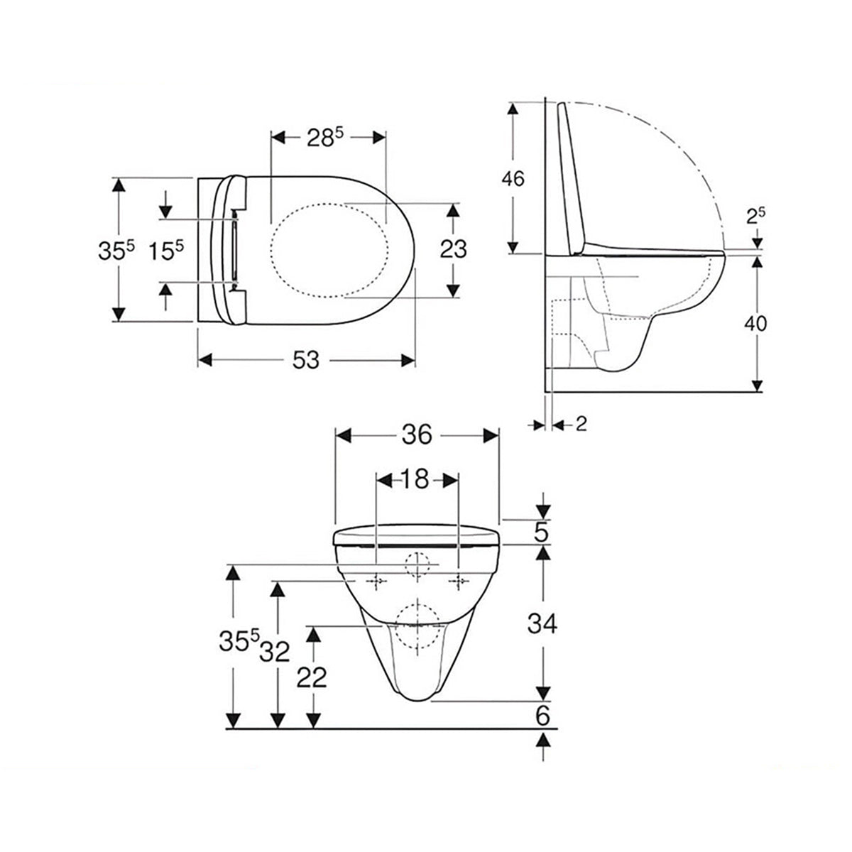 Geberit 501.751.00.1 Selnova Grab And Go 355 x 530mm Wall Hung WC Rim-Free Toilet