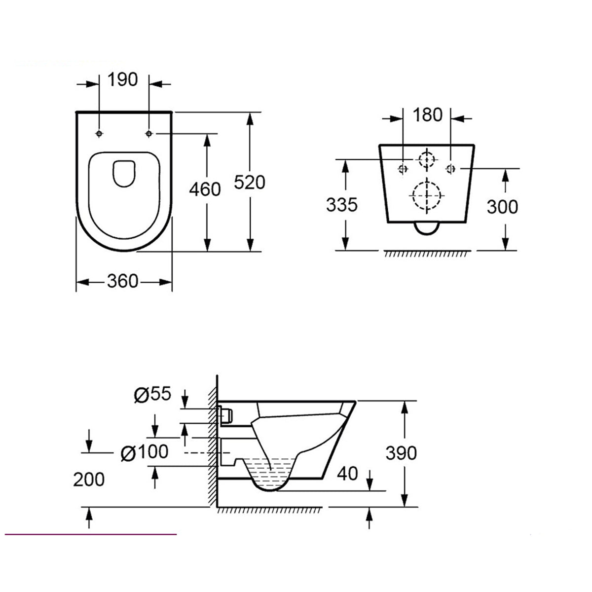 IMEX CH1088 Arco 520mm White Wall Hung WC Pan With Fixing