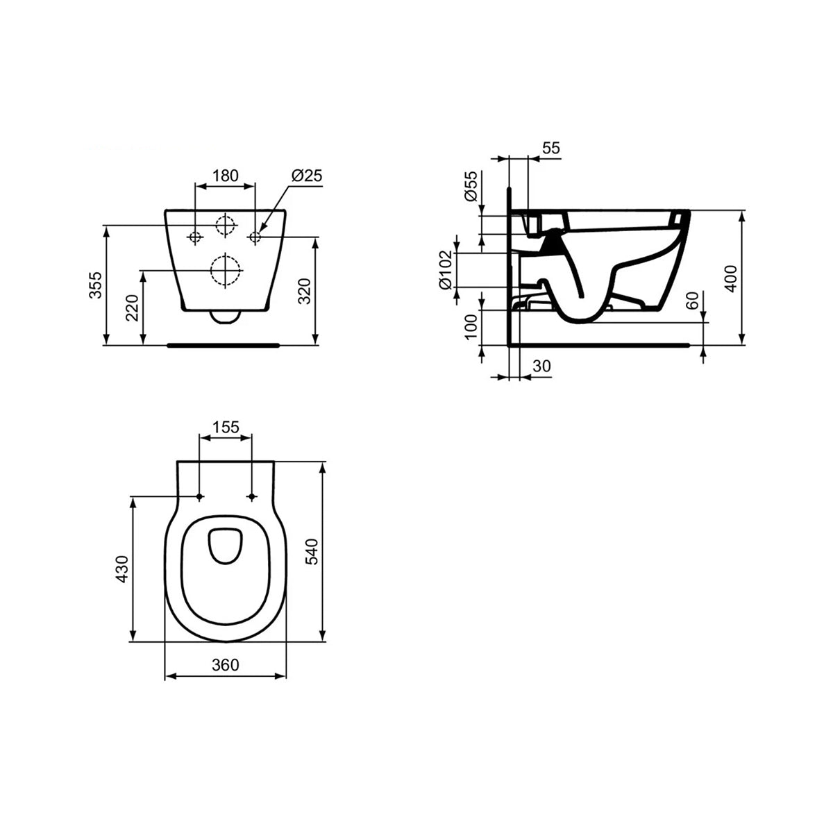 Ideal E785001 Standard Concept White Wall Mounted WC Pan 545mm