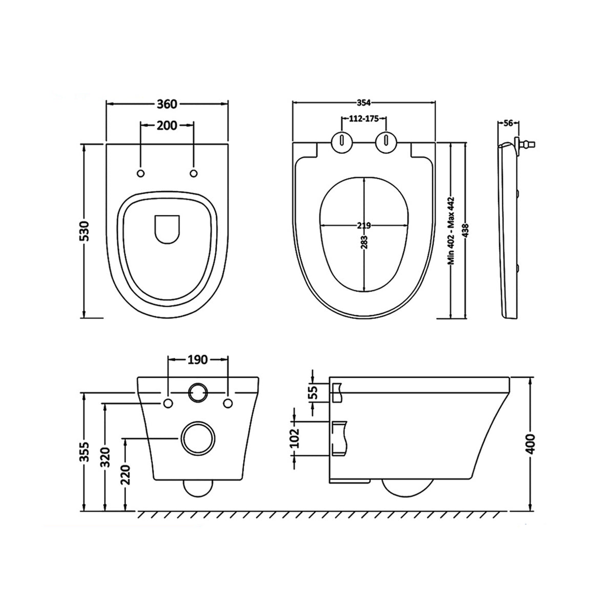 Hudson CPA027 Reed Luna White 360 x 530mm Wall Hung Pan And Soft Close Seat