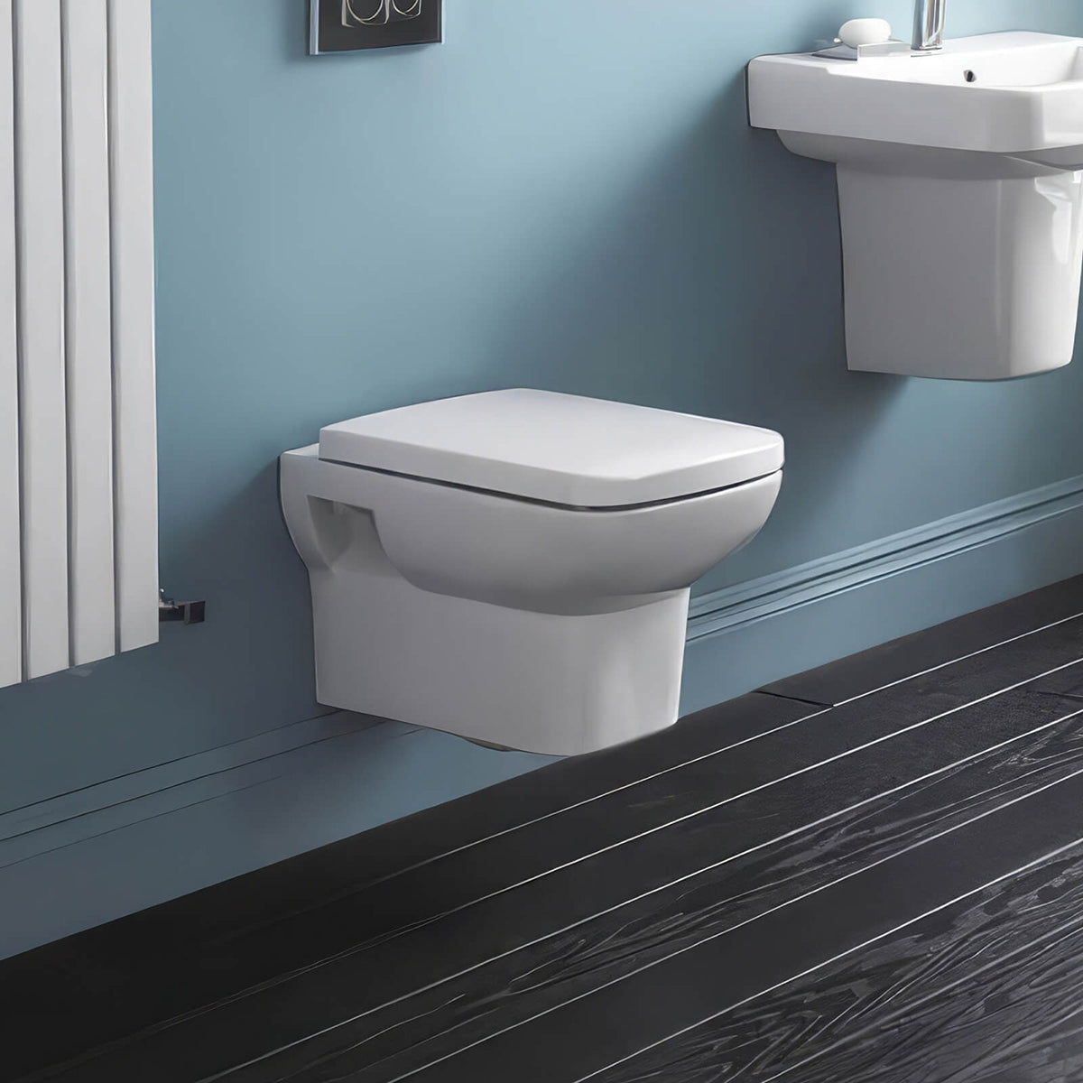 Hudson Reed Arlo 350 x 525mm Square Wall Hung Pan White And Soft Close Seat CPA005