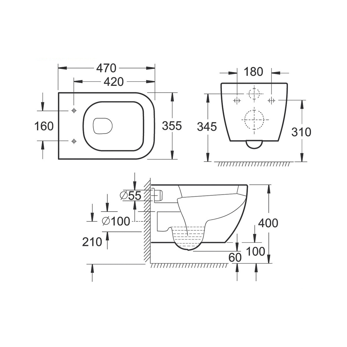 IMEX CH10100A Essence White 470mm Wall Hung WC Bowl