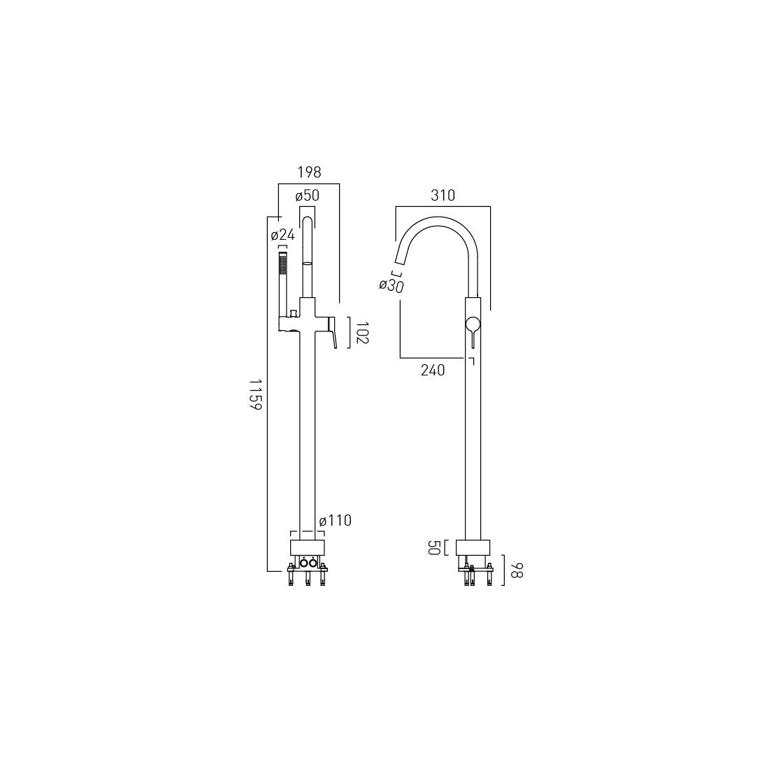 Vado Safari Lever Freestanding Bath Mixer Tap with Shower Handset