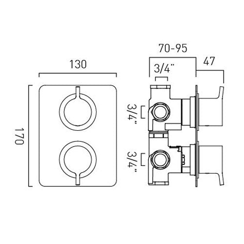 Vado Safari Lever 3 Outlet 2 Handle Concealed Thermostatic DX Valve
