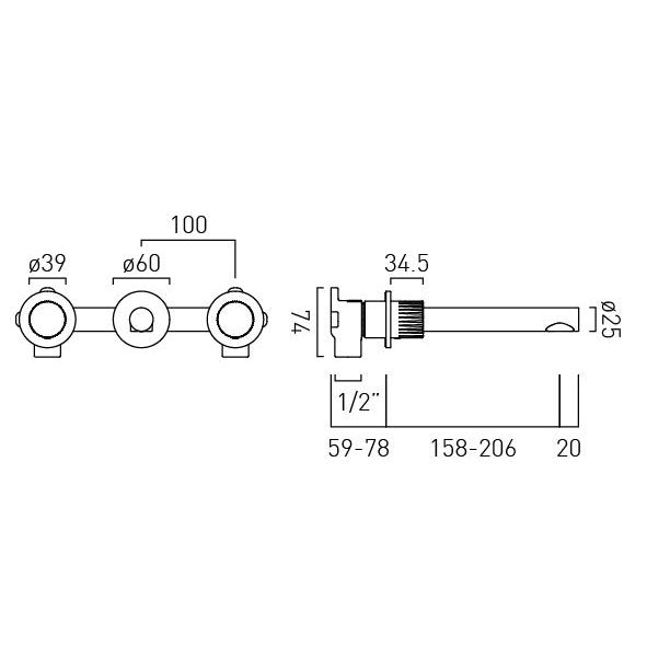 Vado Safari Leverless Three Hole Wall Mounted Basin Mixer