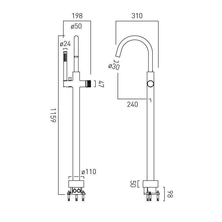 Vado Safari Leverless Freestanding Bath Mixer Tap with Shower Handset
