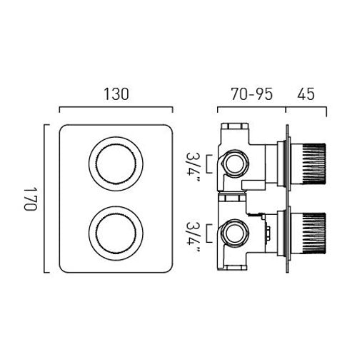 Vado Safari Leverless 2 Outlet 2 Handle Concealed Thermostatic DX Valve