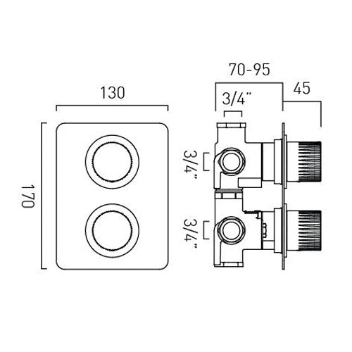 Vado Safari Leverless 3 Outlet 2 Handle Concealed Thermostatic DX Valve