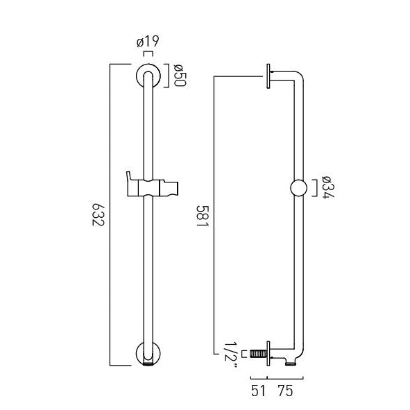Vado Safari Lever Slim Slide Rail with Integrated Outlet + Hose - No Handset Included