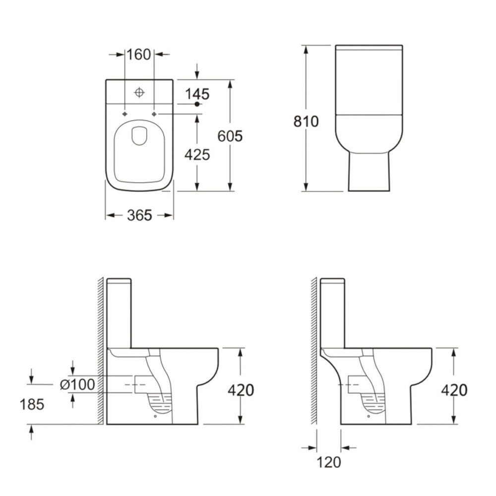 Luxe81 Choices 600 Open Back Close Coupled Rimless Short Projection Toilet