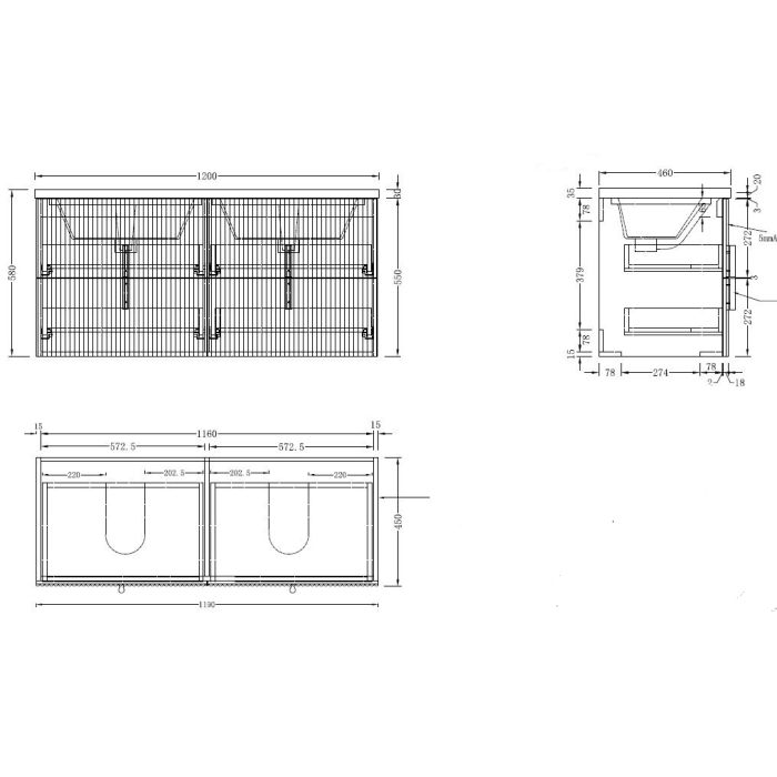 Luxe81 Tweed 1200 Cabinet with Matte Basin 1200 x 450 x 550mm