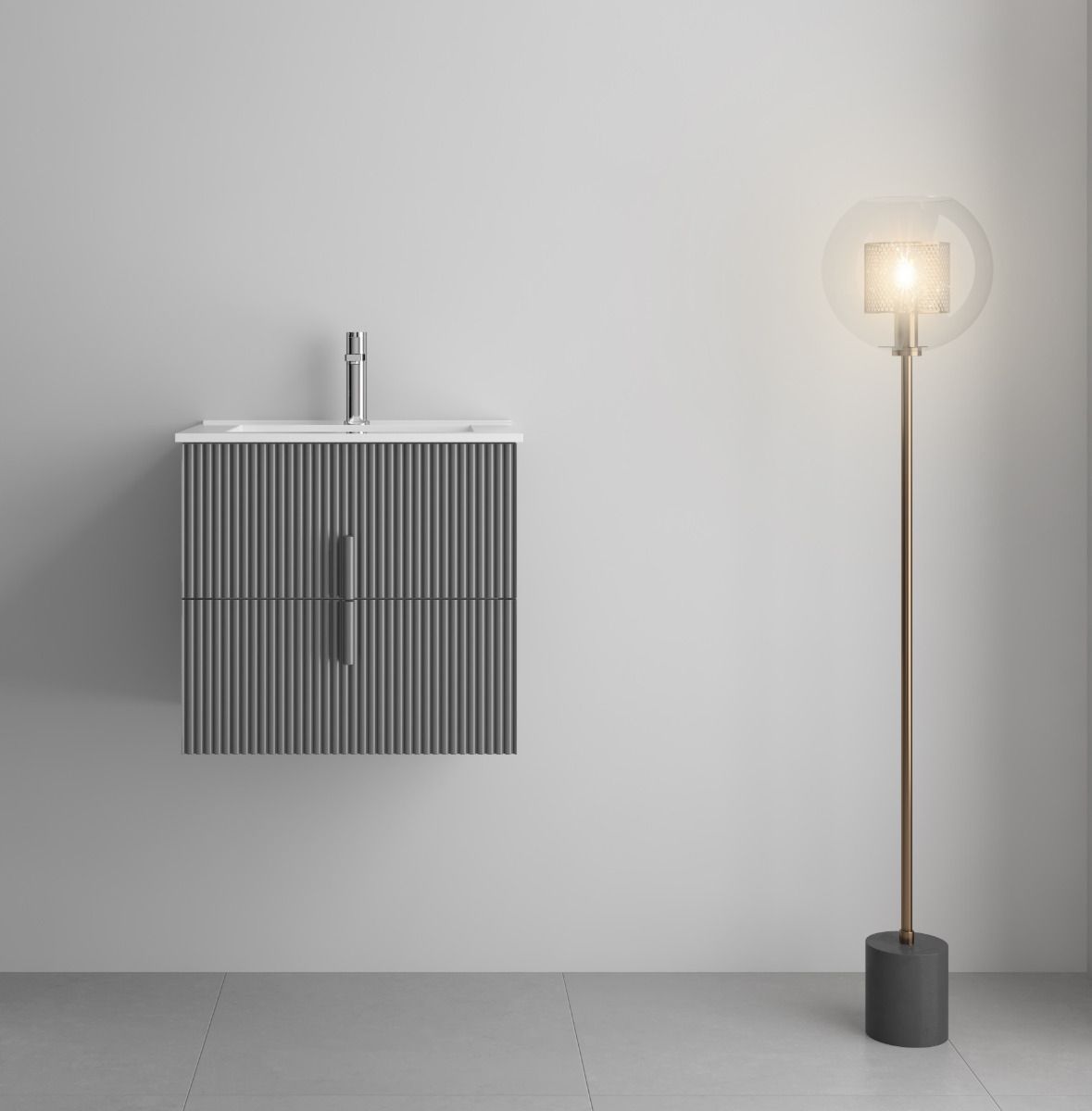 LUXE81 Tweed 600 Cabinet With Ceramic 1th Basin 600 x 460 x 550mm