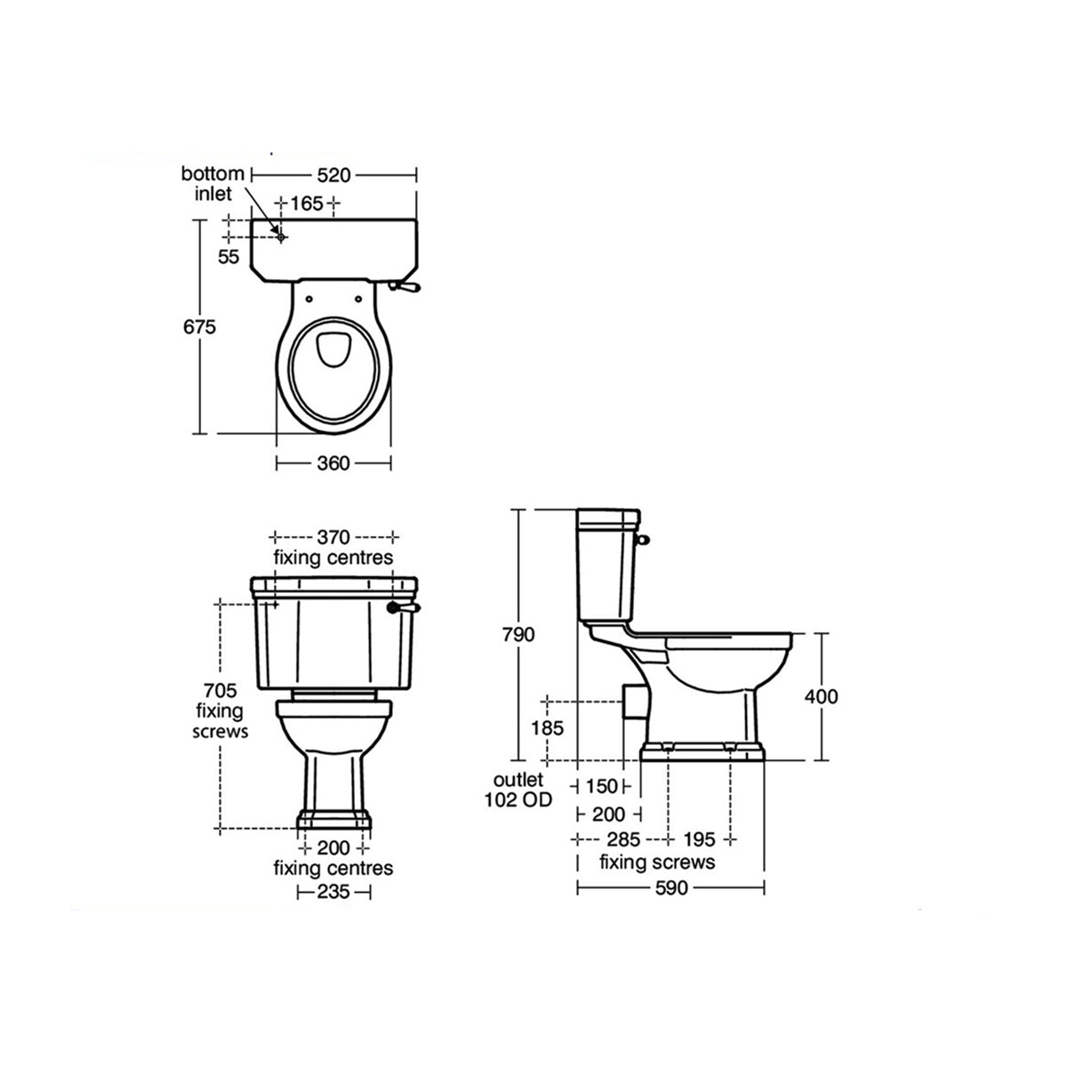 Ideal Standard U470801-U470901 Waverly White Close Coupled WC Pan & Cistern - 520 x 675 x 790mm