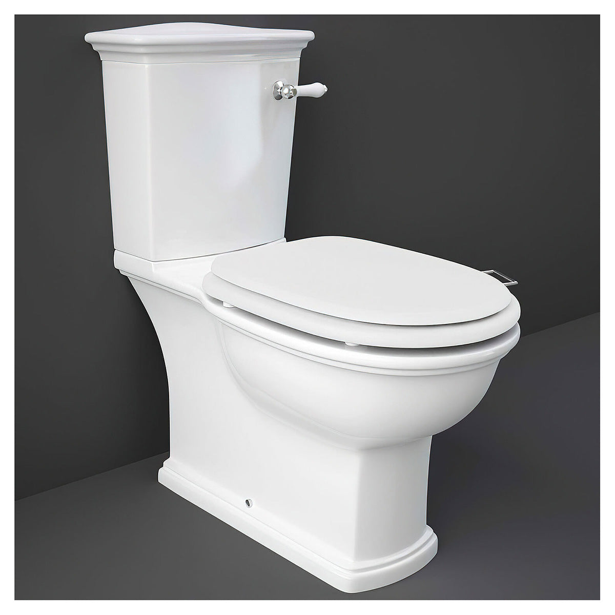 RAK Washington Close Coupled WC With Front Lever Cistern And Matt Soft Close Wood Seat WT11AWHA