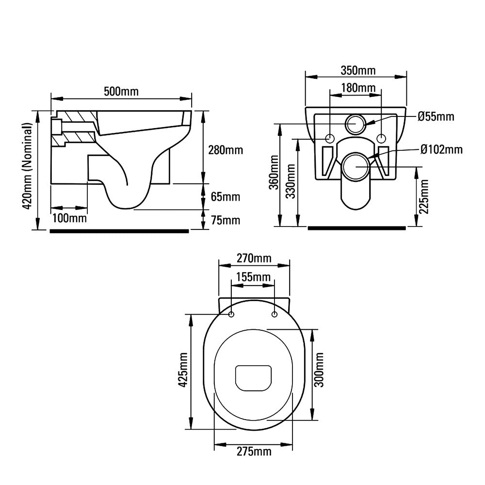Roper ZWHPAN50 Rhodes Zest White 350 x 500mm Wall Hung WC Pan