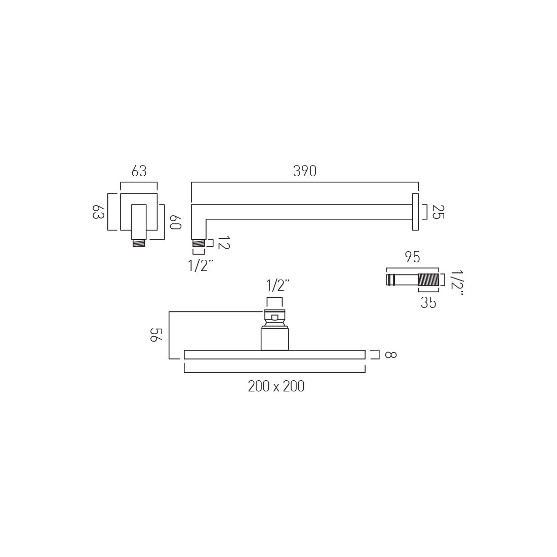 Vado ATM-HEADSQ/B/SA/A-CP Atmosphere Air-Injected 200MM Square