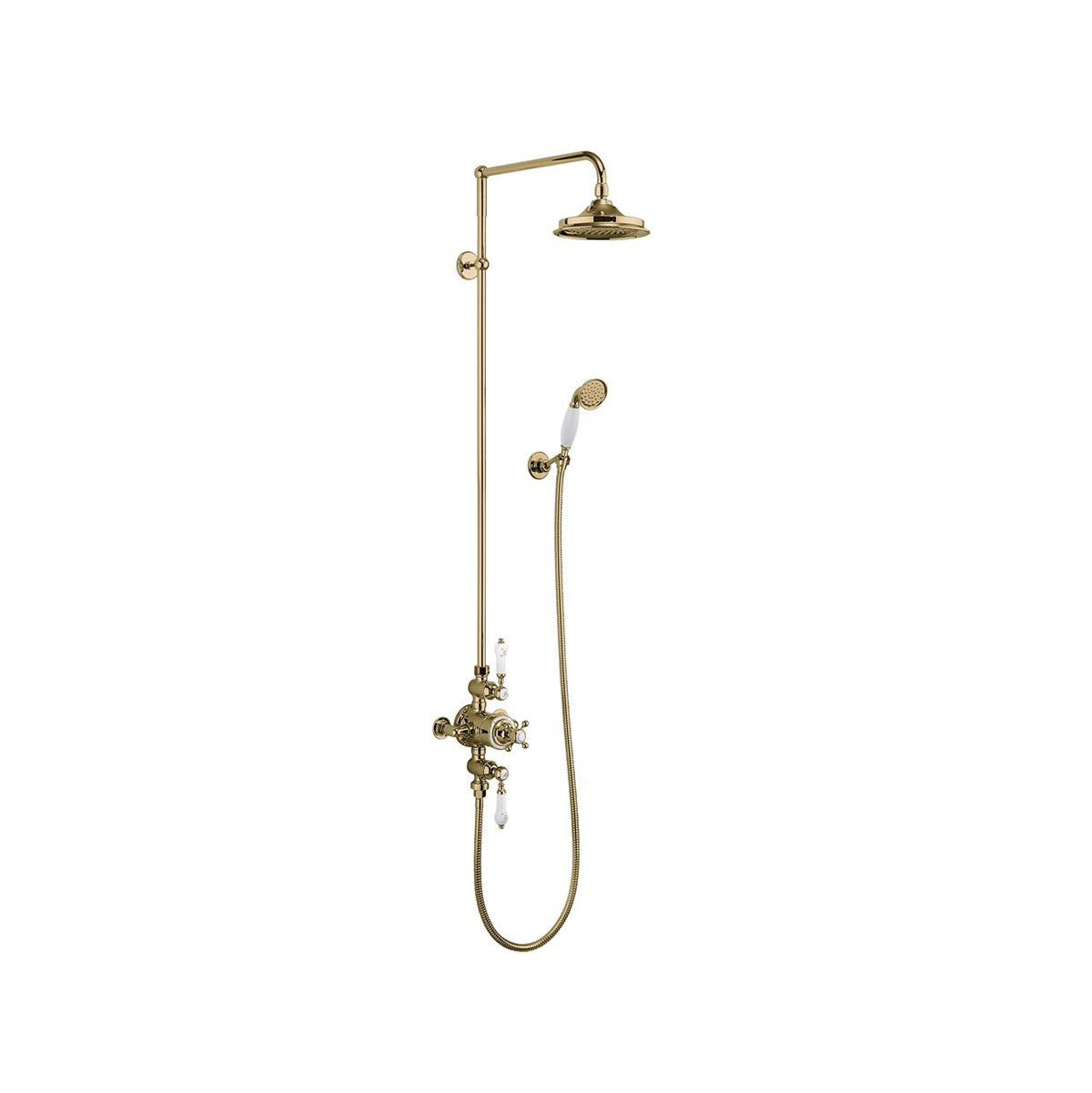 Burlington Avon BAF3S Thermostatic Exposed Shower Valve Dual Outlet,Rigid Riser, Swivel Shower Arm, Handset & Holder with Hose with Rose