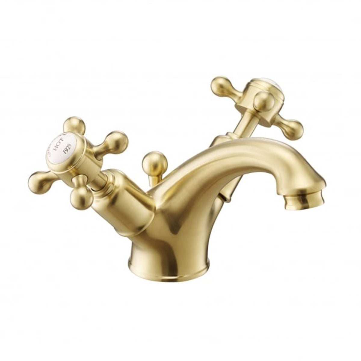 JTP Grosvenor Basin Mixer Tap with Pop Up Waste Cross Handle - Brushed Brass