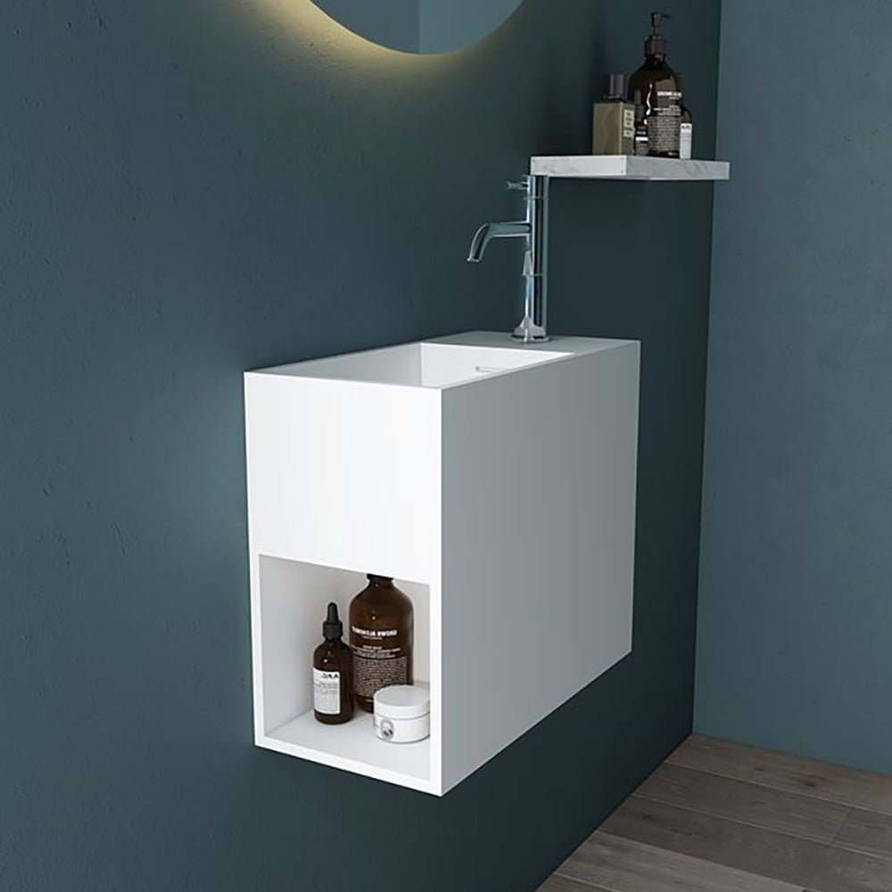 Luxe81 450mm Wall Mounted Solid Surface Basin With Under Shelf Matt White