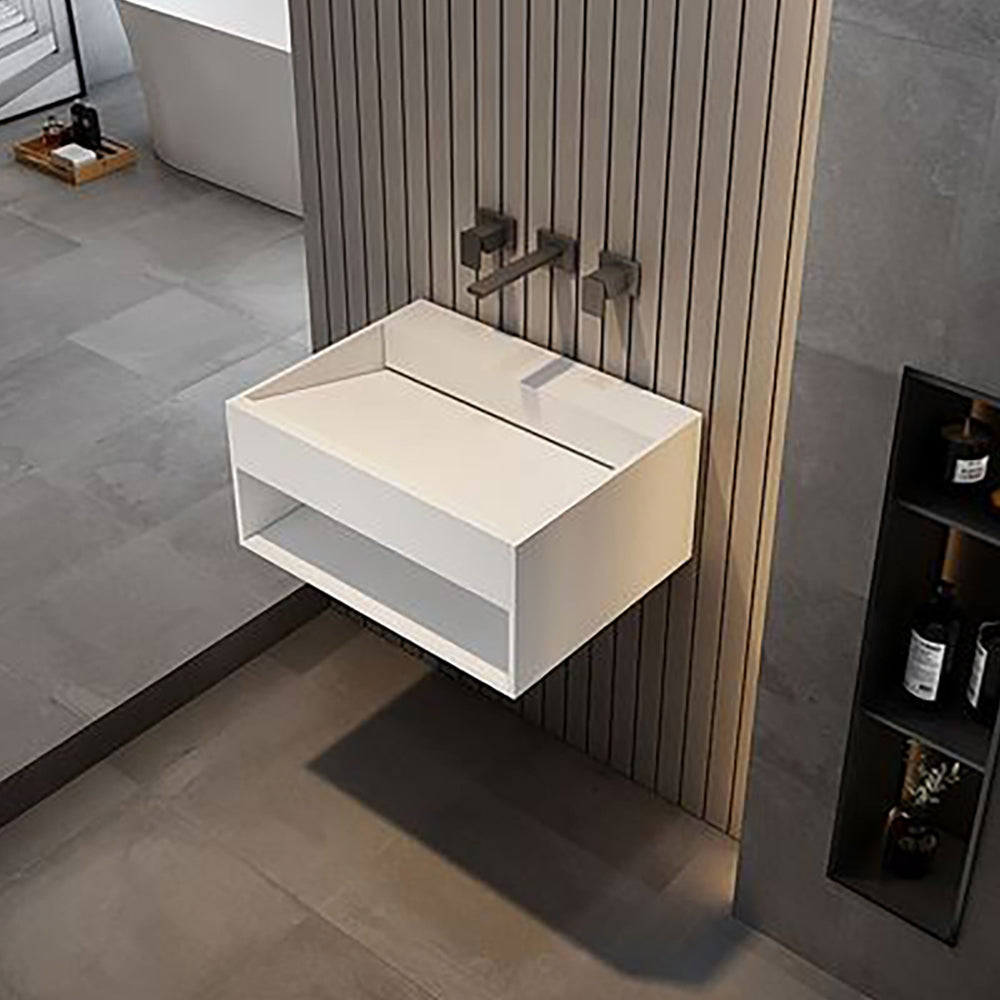 Luxe81 600mm Wall Mounted Solid Surface Basin Matt White