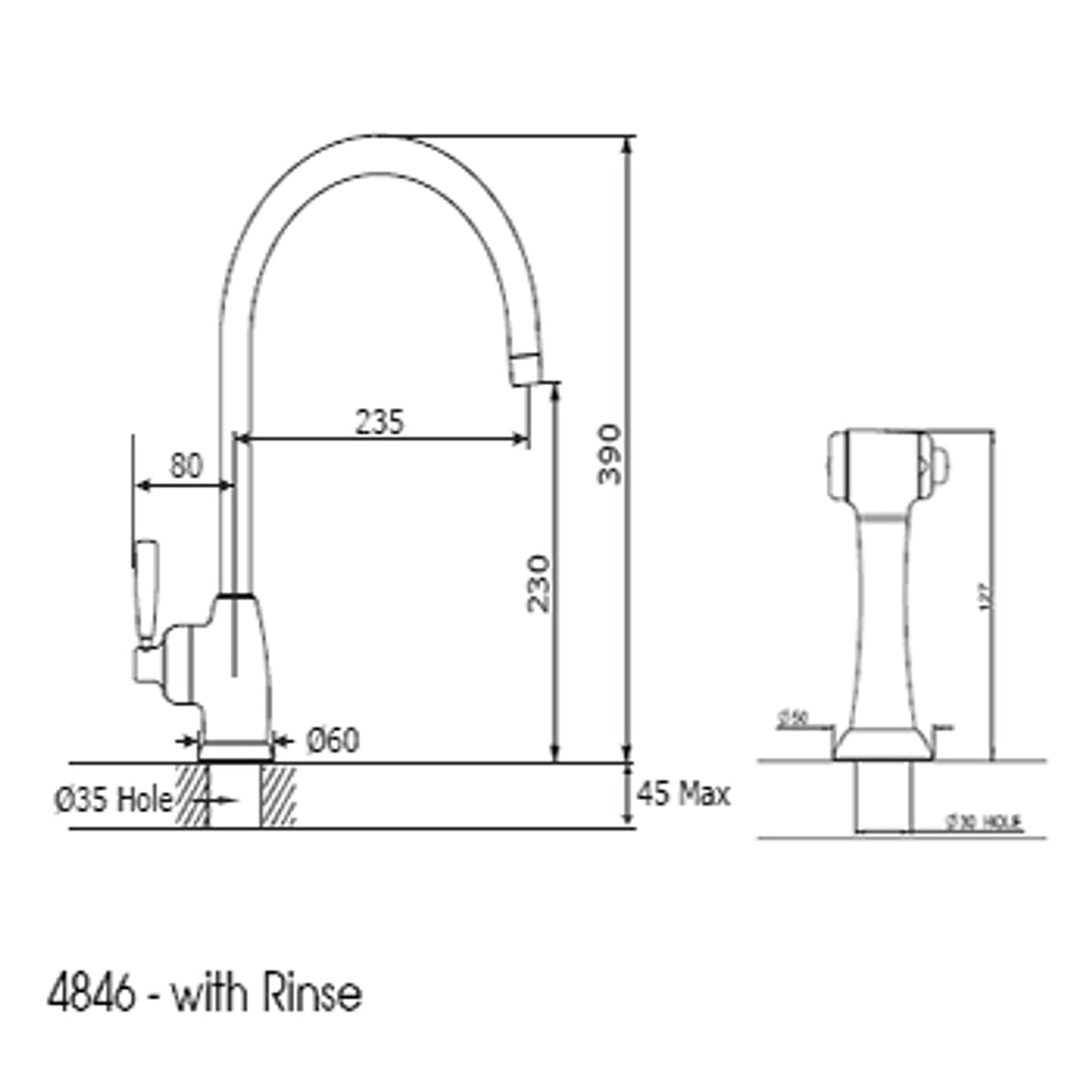 Perrin and Rowe Mimas - C Spout 4846 (with Rinse) Kitchen Tap