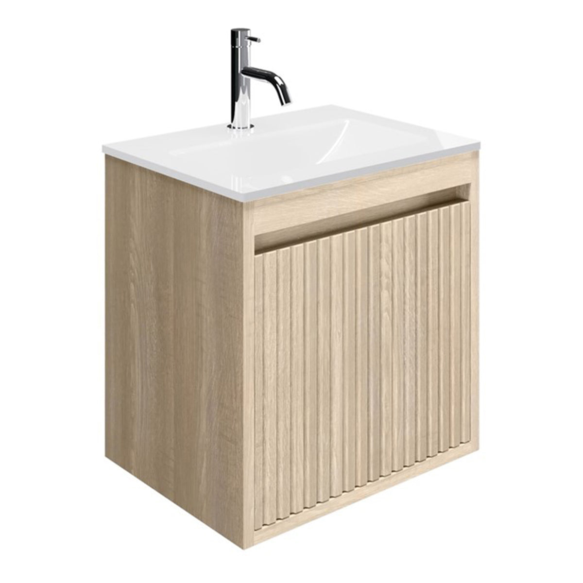 Crosswater Flute 470 Wall Hung drawer Unit with Ice White Glass Basin