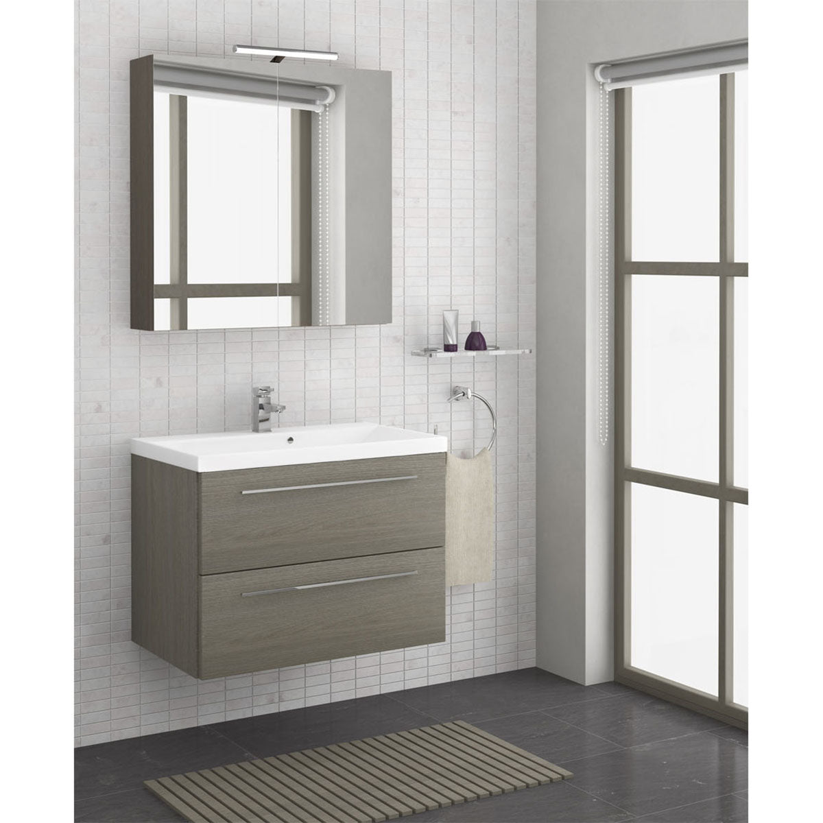 Pace 600 Wall Mounted Unit with Drawers and Basin Grey