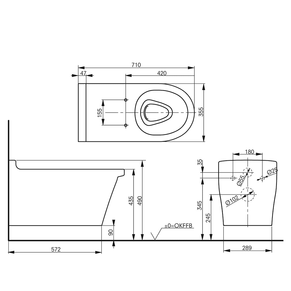 Toto CF CW142Y Wall-Hung Barrier-Free Washdown Rimless WC Pan – 355 x 710mm