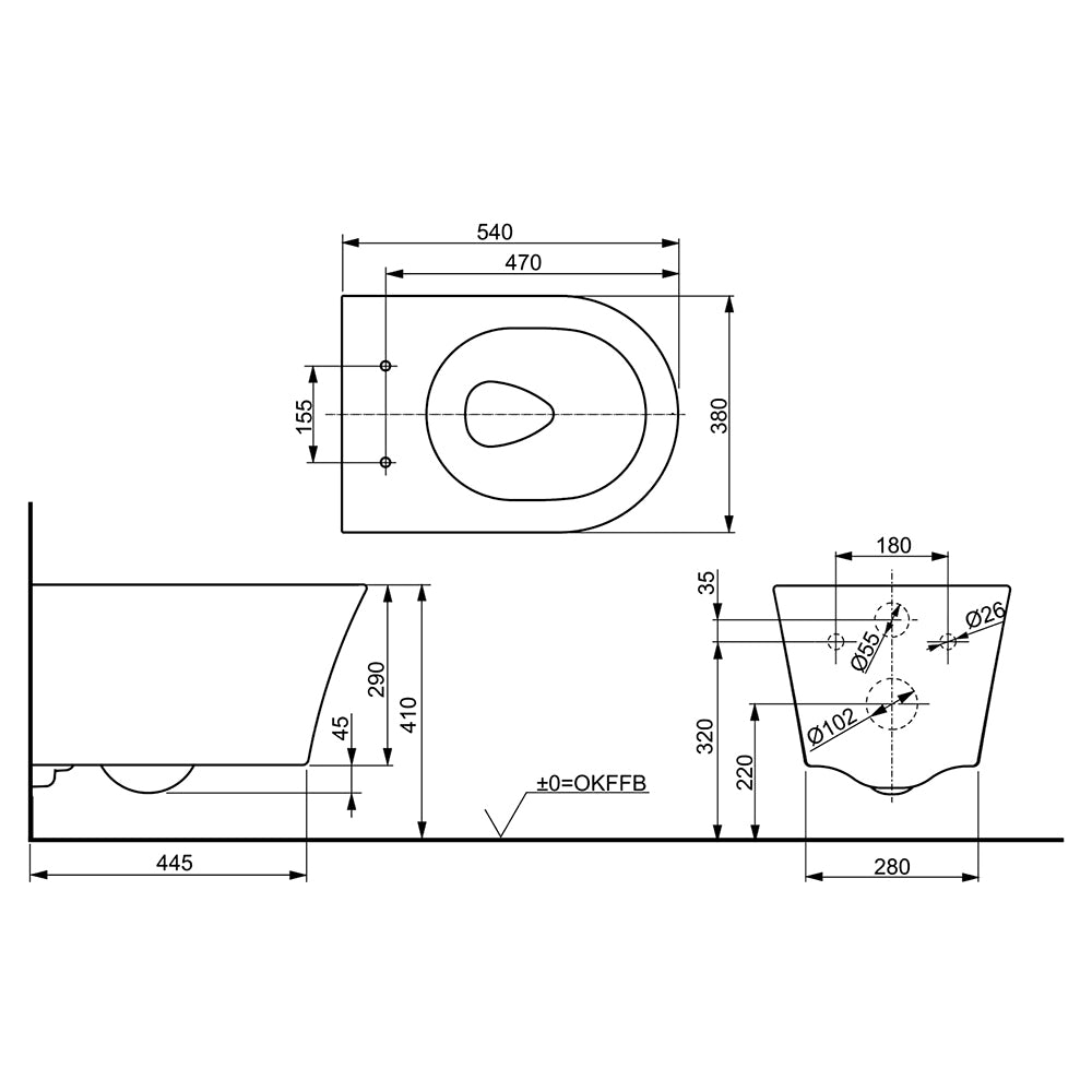 Toto GP CW553Y Wall-Hung Rimless Washdown WC Pan – 380 x 540mm