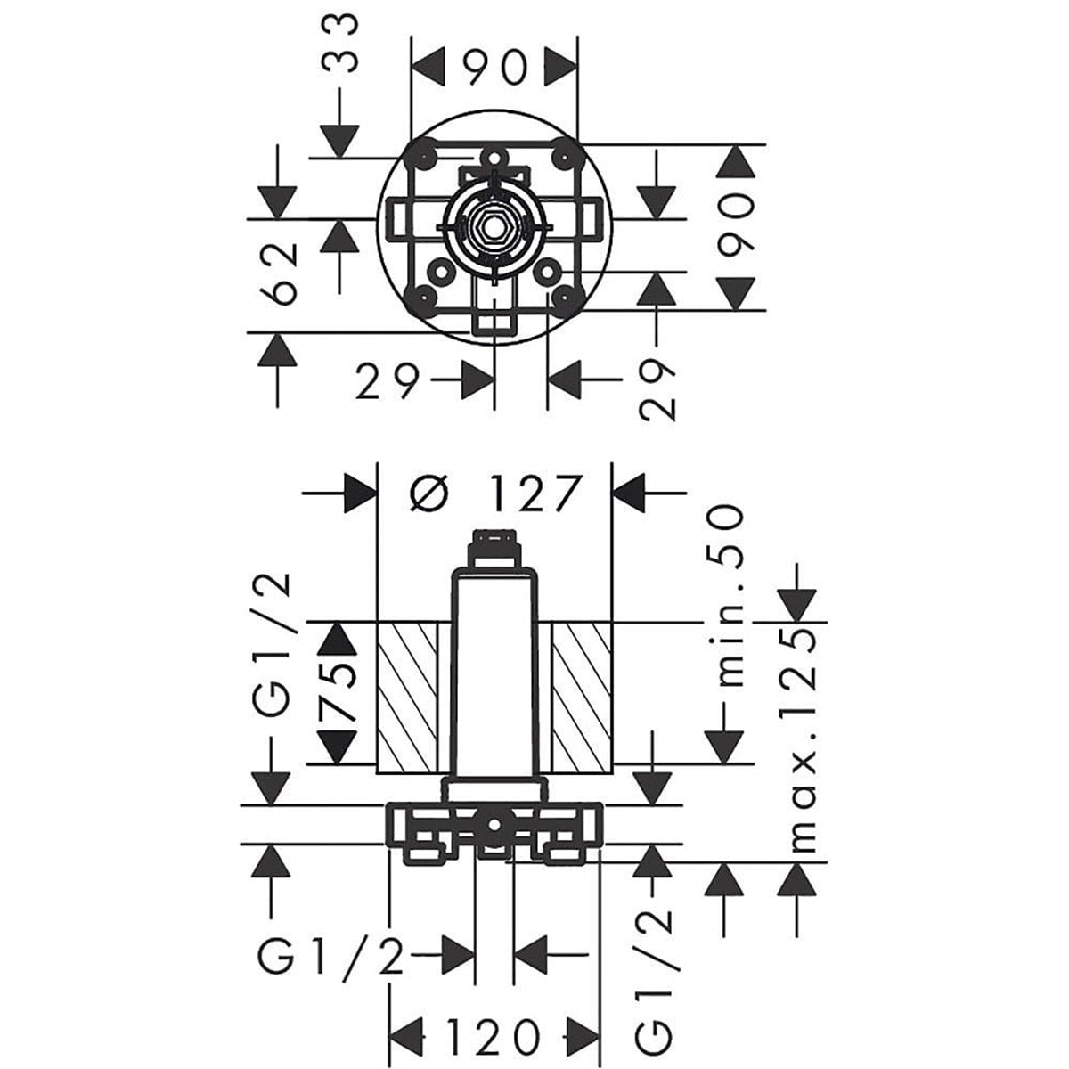 AXOR 26434180 Basic Set for Overhead Shower w/ Ceiling Connector