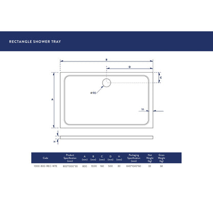 Luxe81 Rectangle Stone Resin Shower Tray