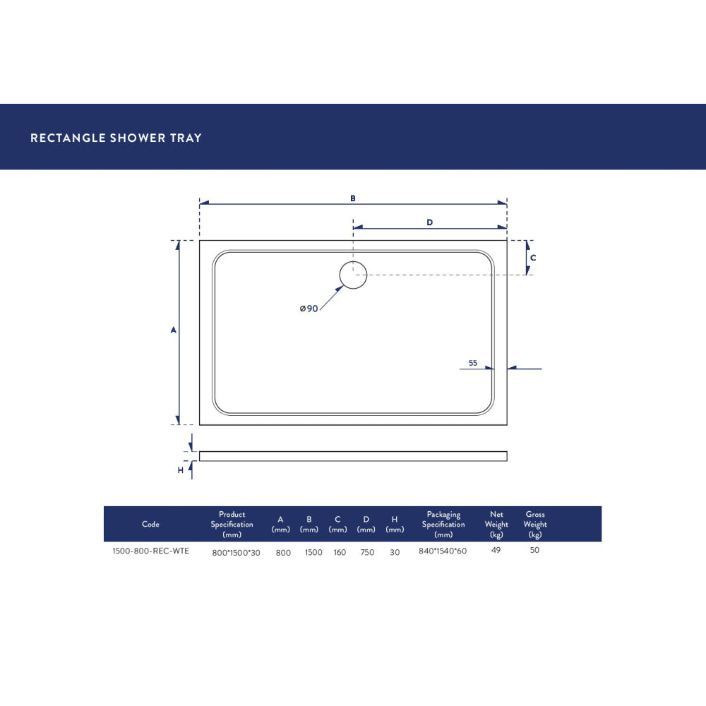 Luxe81 Rectangle Stone Resin Shower Tray