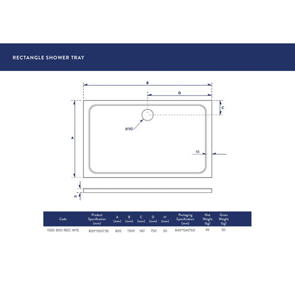 Luxe81 Rectangle Stone Resin Shower Tray