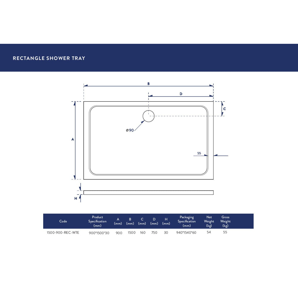 Luxe81 Rectangle Stone Resin Shower Tray