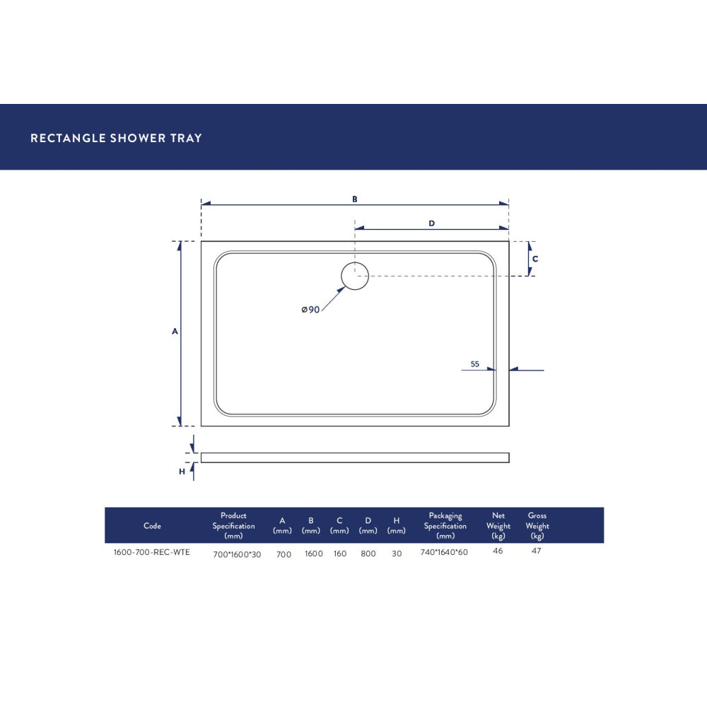 Luxe81 Rectangle Stone Resin Shower Tray