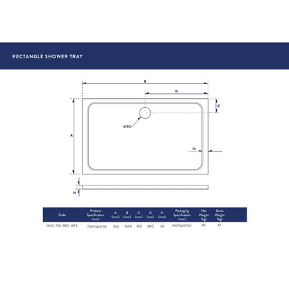 Luxe81 Rectangle Stone Resin Shower Tray