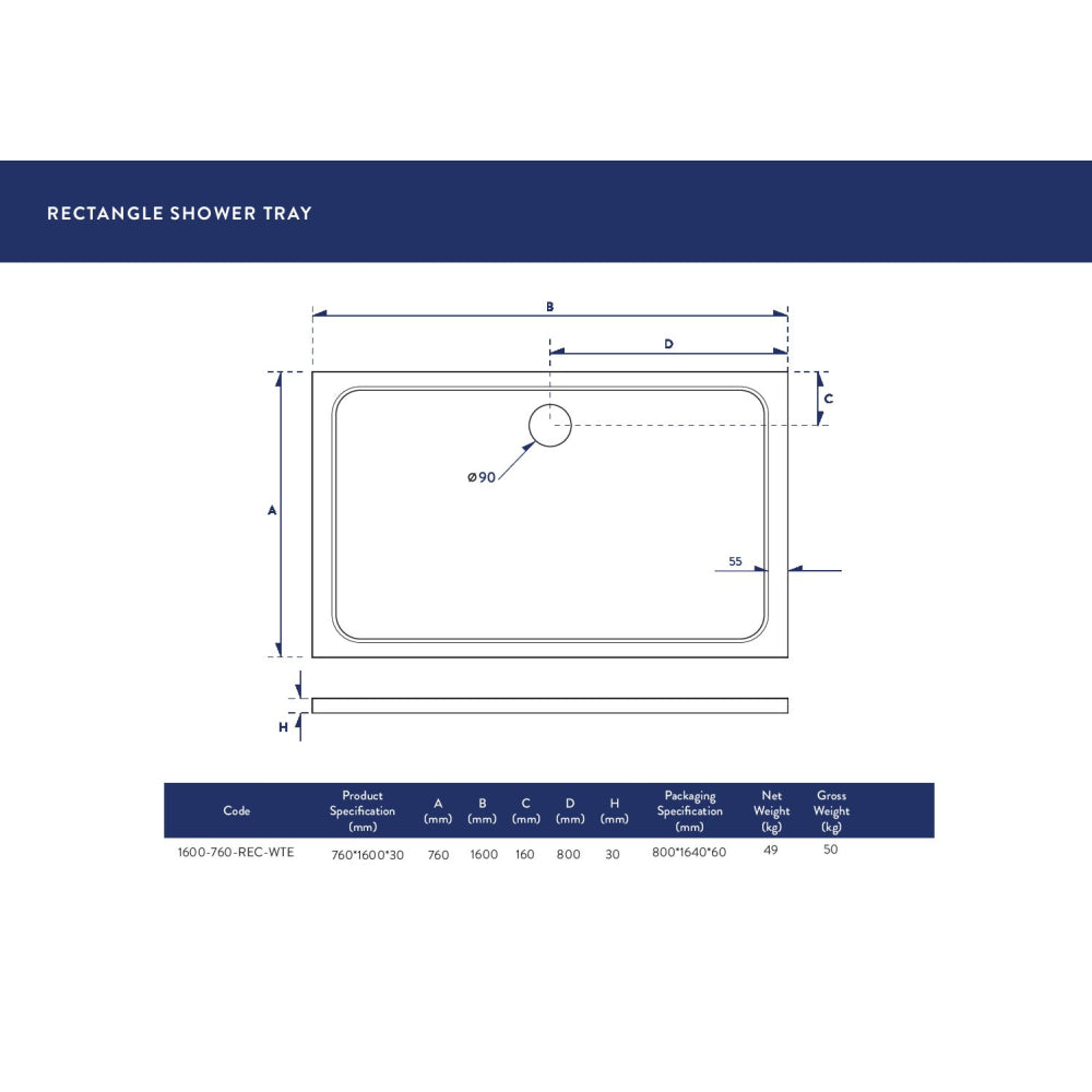 Luxe81 Rectangle Stone Resin Shower Tray