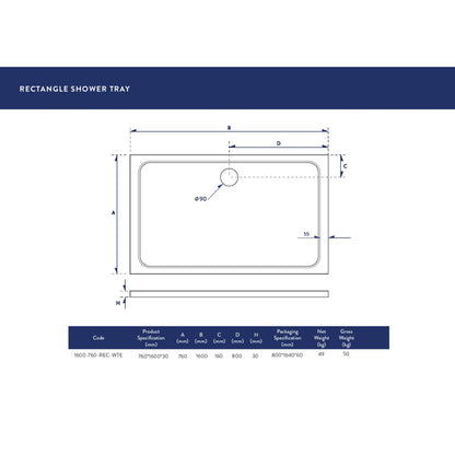 Luxe81 Rectangle Stone Resin Shower Tray
