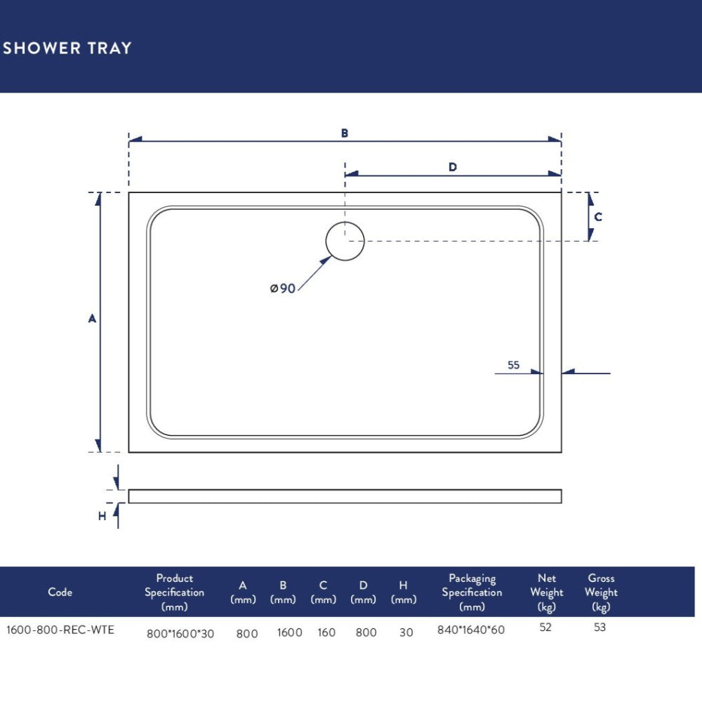 Luxe81 Rectangle Stone Resin Shower Tray