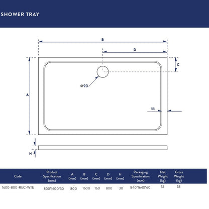 Luxe81 Rectangle Stone Resin Shower Tray