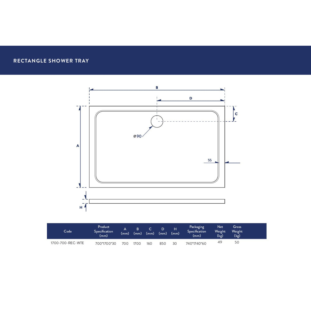Luxe81 Rectangle Stone Resin Shower Tray