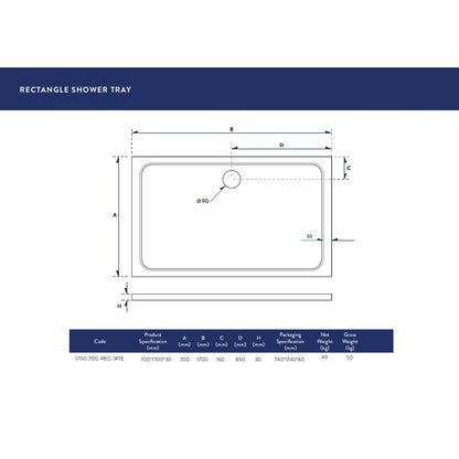 Luxe81 Rectangle Stone Resin Shower Tray