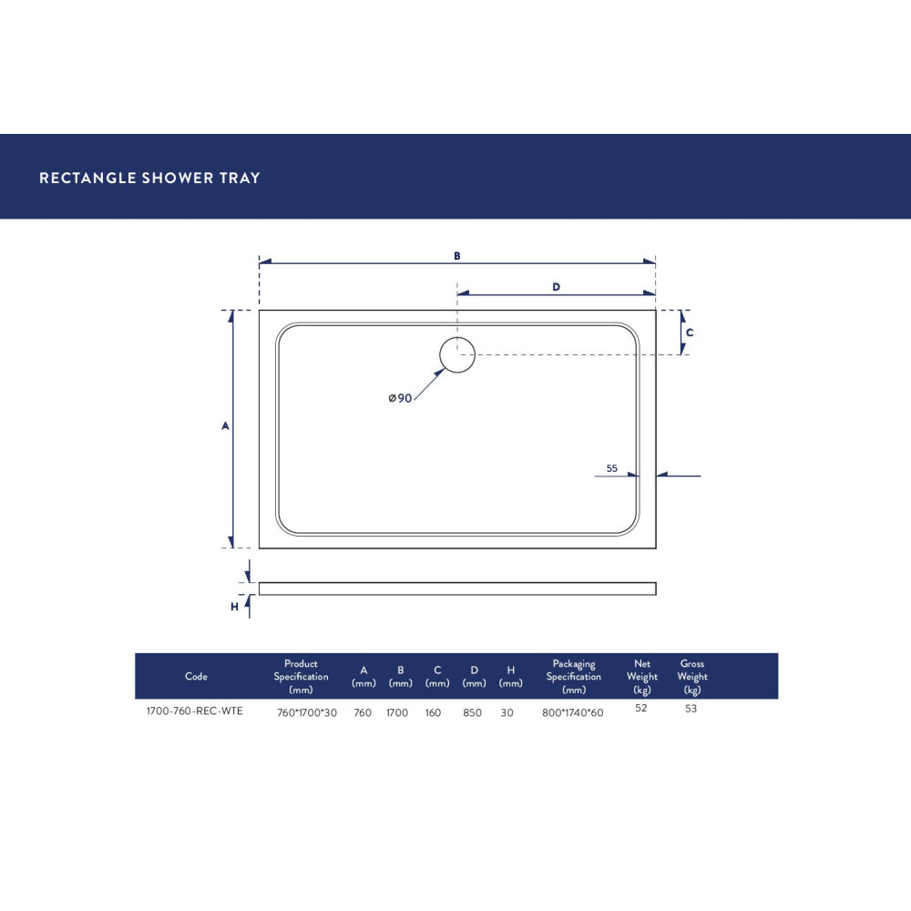 Luxe81 Rectangle Stone Resin Shower Tray