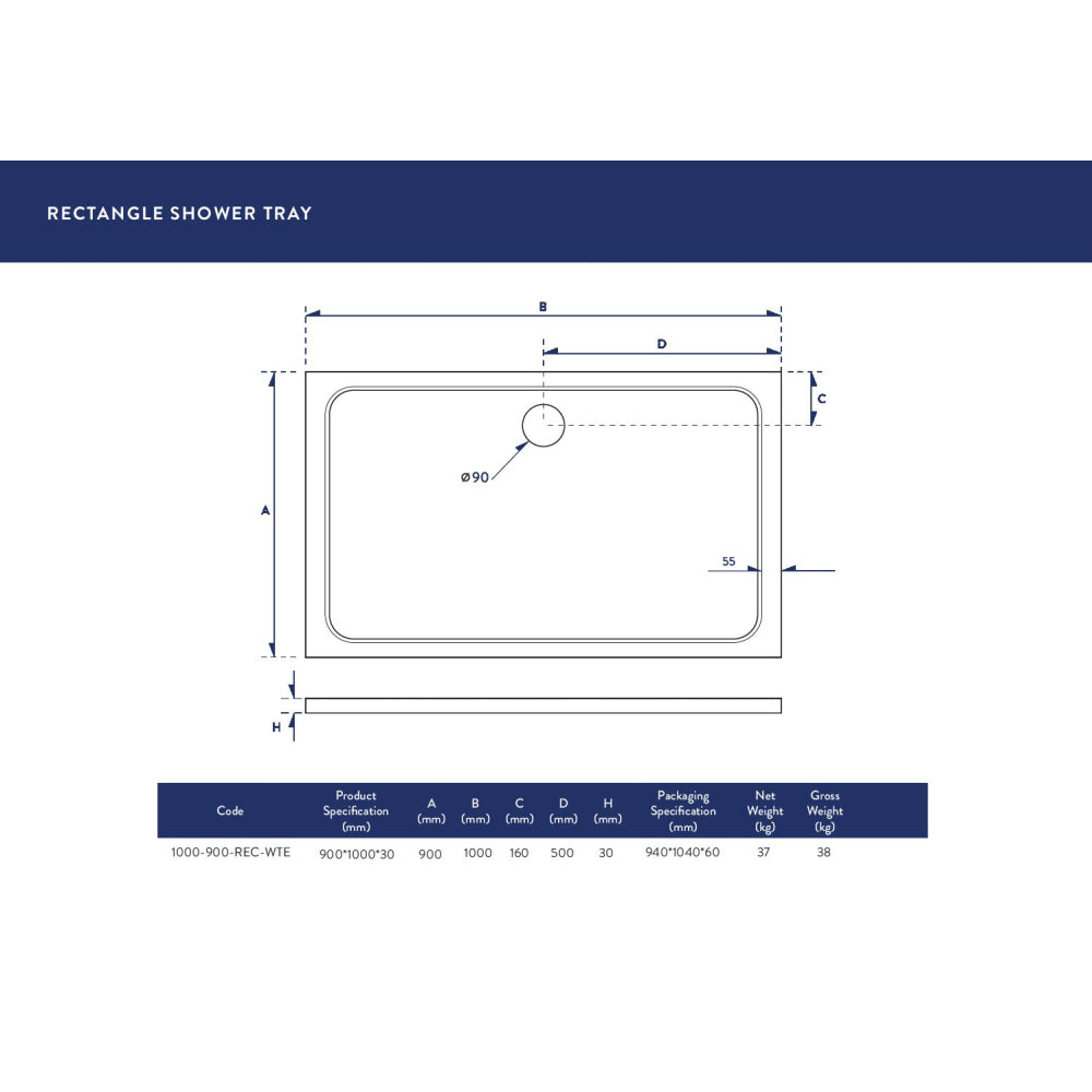 Luxe81 Rectangle Stone Resin Shower Tray
