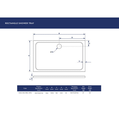 Luxe81 Rectangle Stone Resin Shower Tray