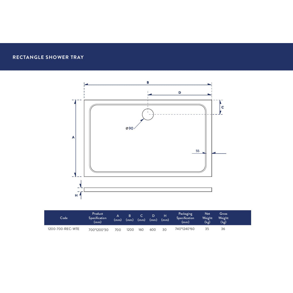 Luxe81 Rectangle Stone Resin Shower Tray