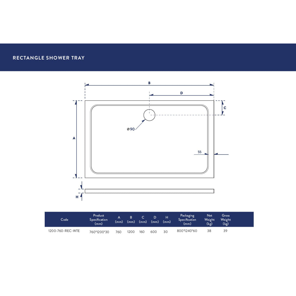 Luxe81 Rectangle Stone Resin Shower Tray