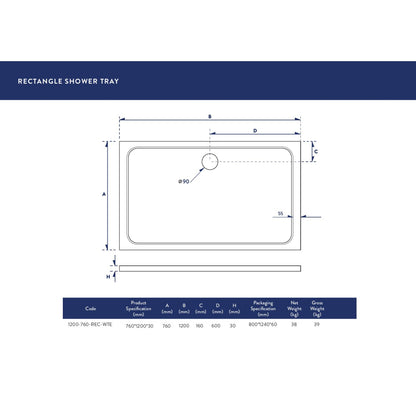 Luxe81 Rectangle Stone Resin Shower Tray