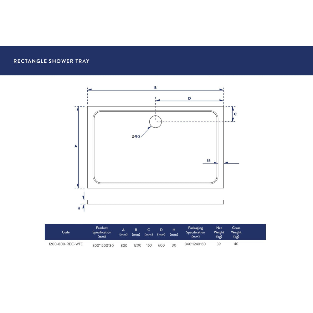 Luxe81 Rectangle Stone Resin Shower Tray